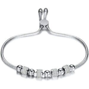 Stainless Steel Adjustable Chain Size Beaded Cubic Zircon Strand Bracelet